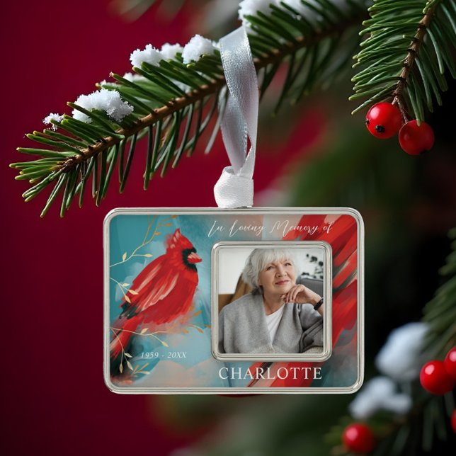 In Loving Memory Red Cardinal Bird Memorial Photo Christmas Ornament (In Loving Memory Red Cardinal Bird Memorial Photo Christmas Ornament)