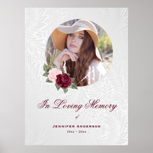 In Loving Memory Red Pink Floral Photo Welcome Poster
