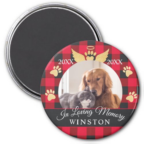 In Loving Memory  Red Plaid Pet Memorial Photo Magnet