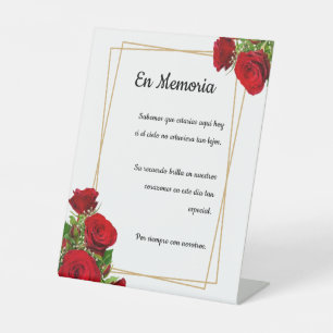 In Loving Memory Red Roses Spanish Wedding Table Pedestal Sign