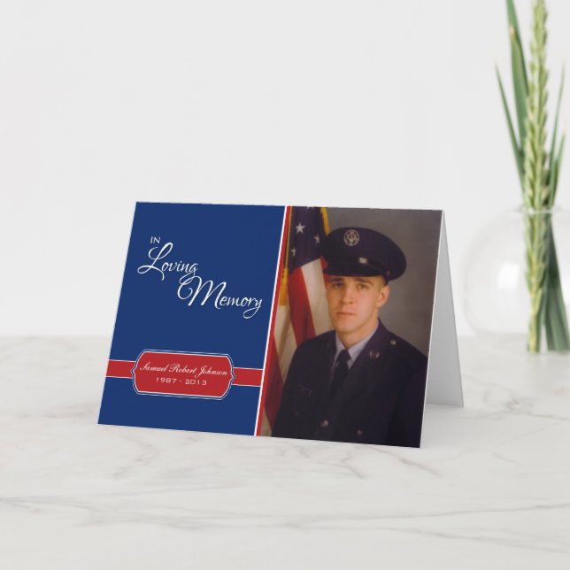In Loving Memory, Red, White & Blue Custom Photo Card (Front)