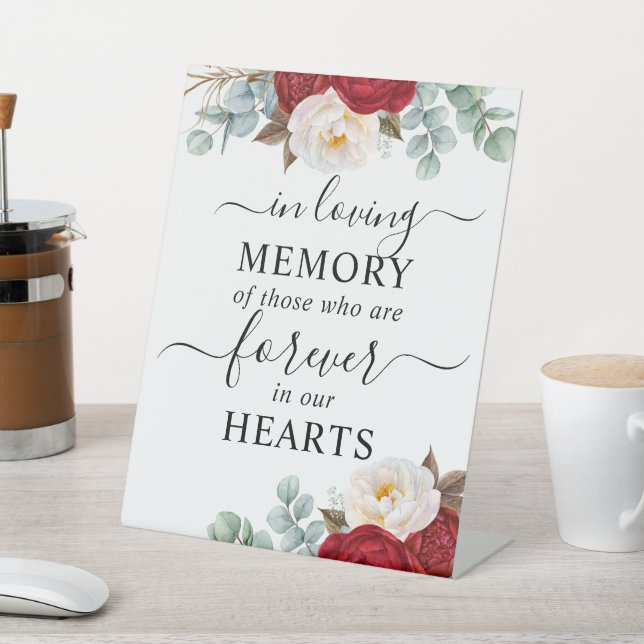 In Loving Memory Red White Rose Floral  Pedestal Sign (In SItu)