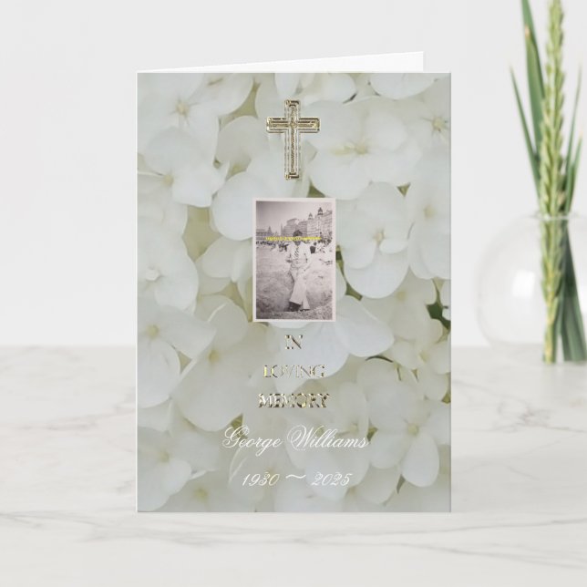 In Loving Memory Religious Cross Floral Photo Announcement (Front)