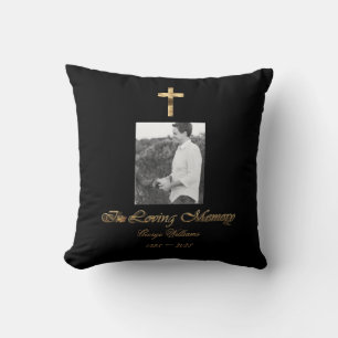 In Loving Memory Religious Golden Cross Add Photo Throw Pillow