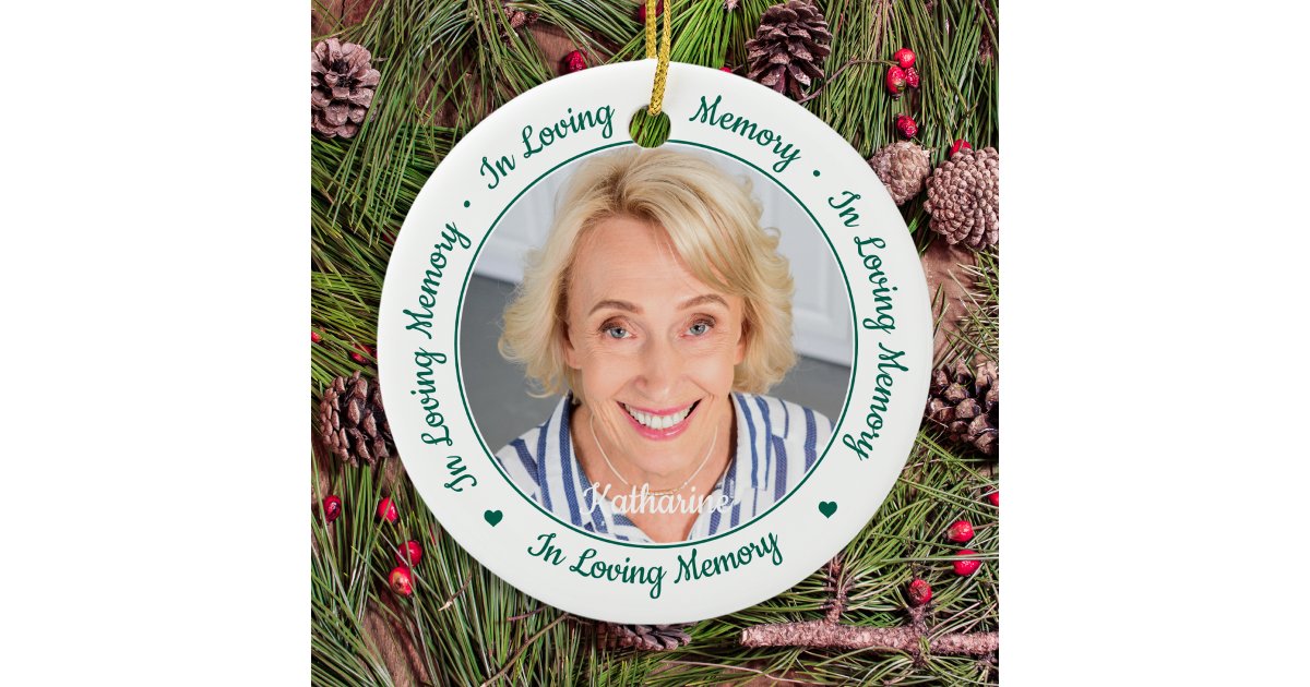 In Loving Memory Remembrance 2 Photo Memorial Ceramic Ornament | Zazzle