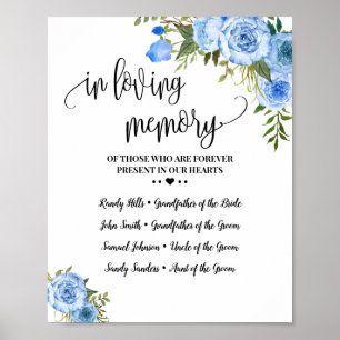 In Loving Memory Remembrance Blue floral Wedding Poster