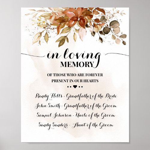 In loving Memory Remembrance Fall Autumn Wedding Poster