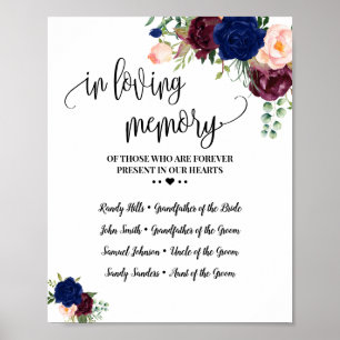In loving memory remembrance navy burgundy wedding poster