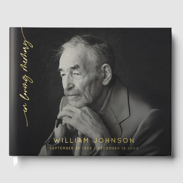 In Loving Memory Remembrance Photo Funeral  Foil Guest Book (Front)