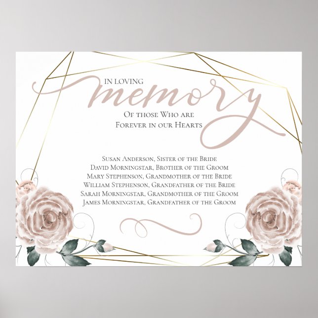 In Loving Memory Remembrance Wedding Ceremony Sign (Front)
