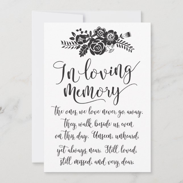 In Loving Memory Remembrance Wedding Ceremony Sign Invitation (Front)