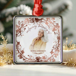 In Loving Memory Rose Foil Photo Memorial Metal Ornament