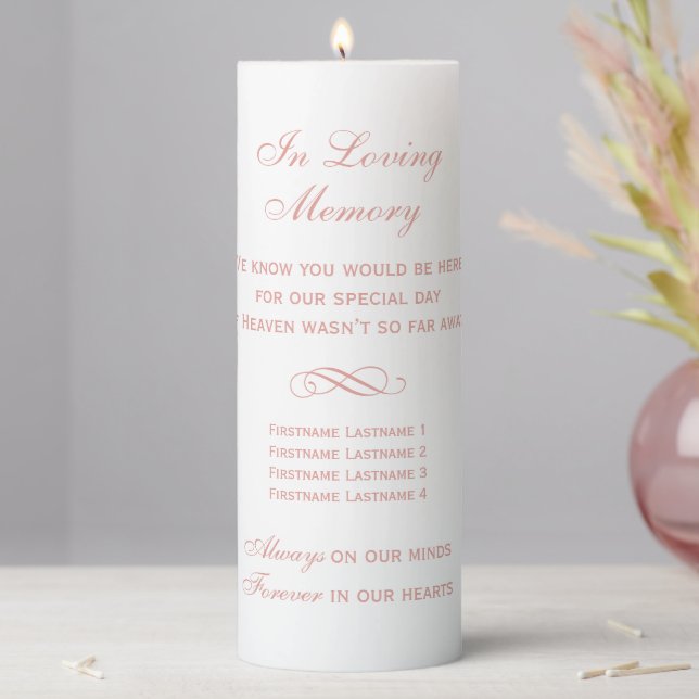 In Loving Memory Rose Gold Wedding Memorial Pillar Candle (In Situ)