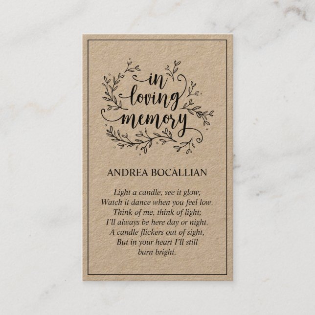 In loving memory, Rustic Brown Kraft Card (Front)