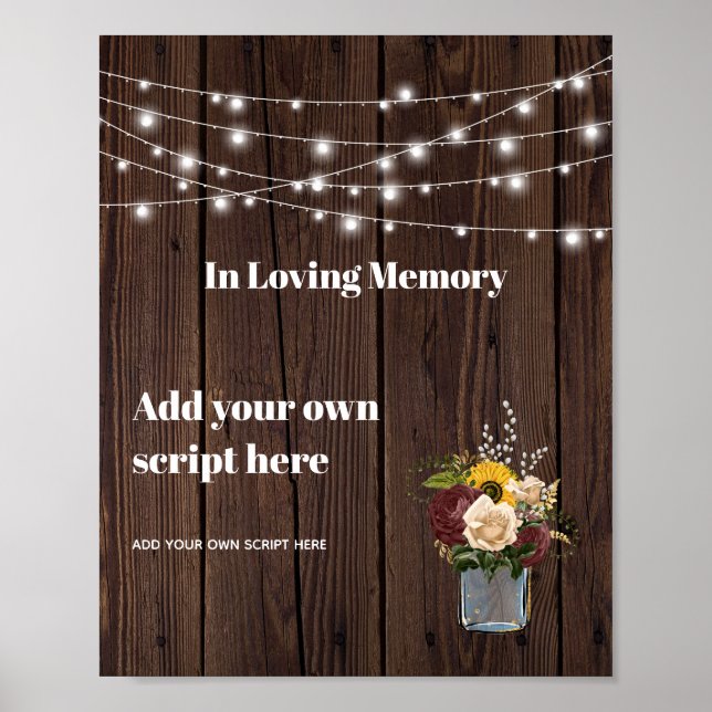 In Loving Memory Rustic Burgundy Sunflowers Poster (Front)