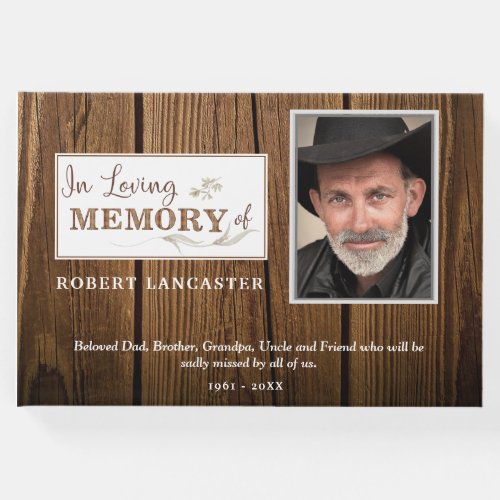 In Loving Memory Rustic Wood Funeral Photo Guest Book