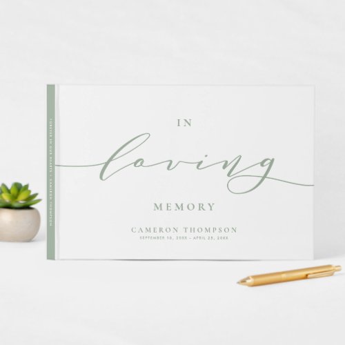 In Loving Memory Sage Green Dainty Script Funeral Guest Book