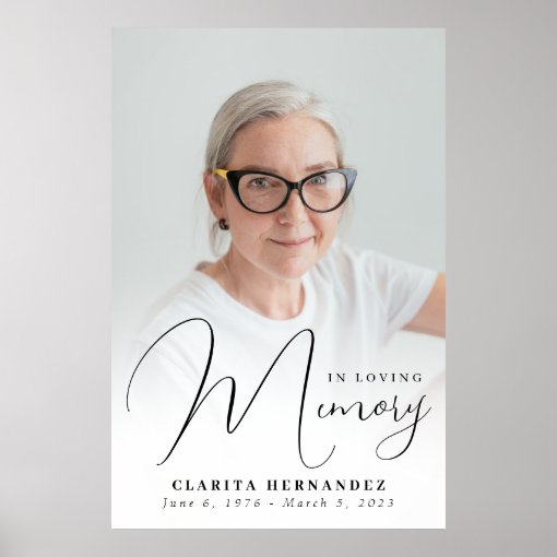 In Loving Memory Script Elegant Photo Funeral Poster | Zazzle