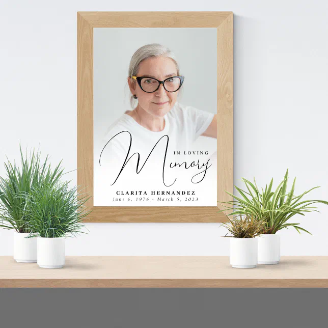 In Loving Memory Script Elegant Photo Funeral Poster | Zazzle
