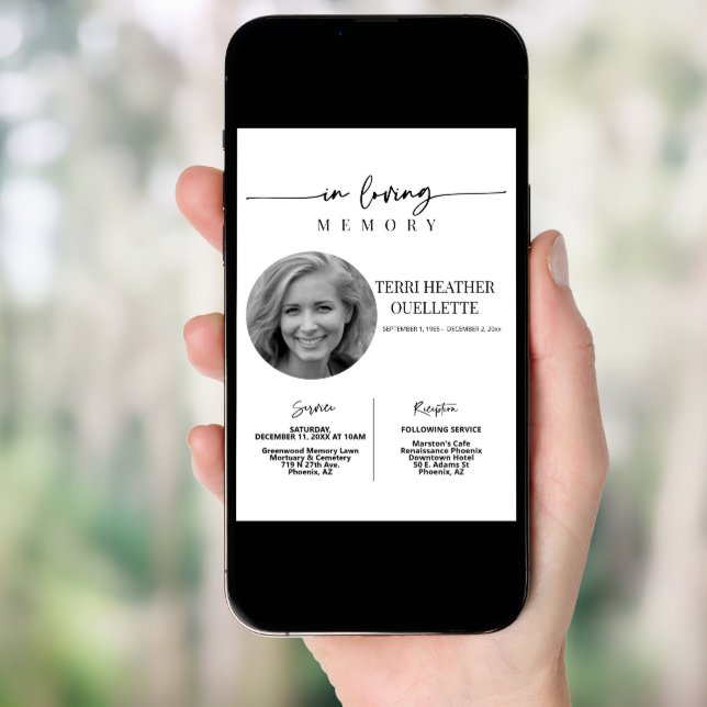 In Loving Memory Script Funeral Memorial Service Invitation (Front Digital)