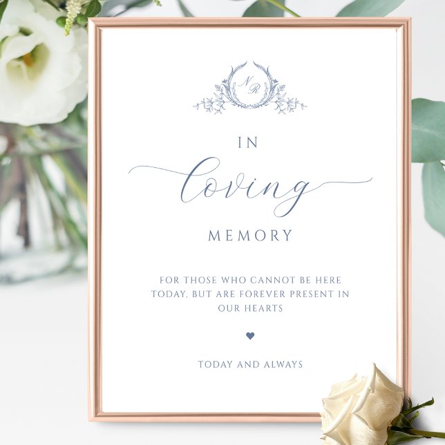 In loving Memory, Script Monogram Dusty Blue Sign (Creator Uploaded)