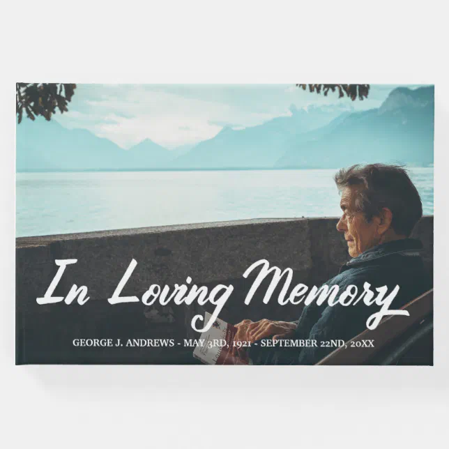 In Loving Memory Script Overlay - Add Photo & Name Guest Book | Zazzle