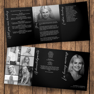 In Loving Memory Script Photo Collage Funeral Tri-Fold Program