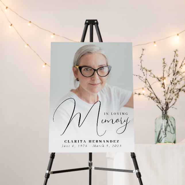 In Loving Memory Script Photo Funeral Welcome Foam Board (In Situ (Stand))