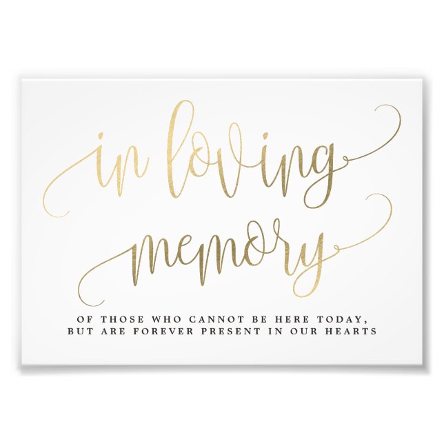 In Loving Memory Sign Choose Your Size Faux Gold (Front)
