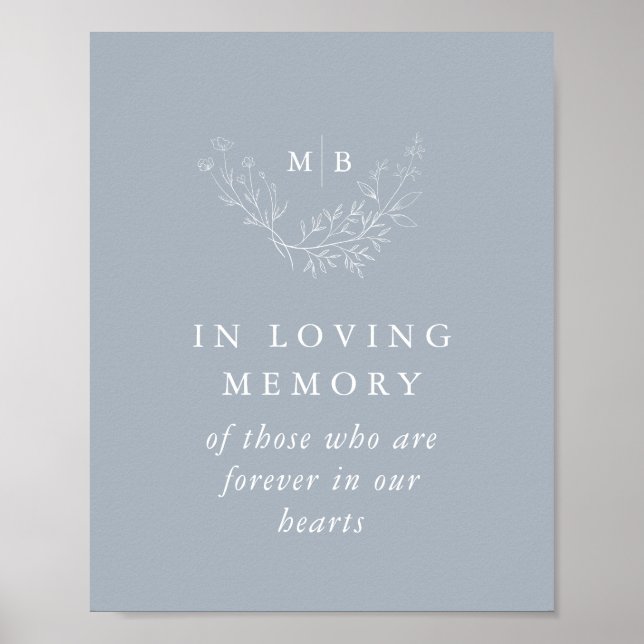 In Loving Memory Sign Dusty Blue Monogram Wedding (Front)