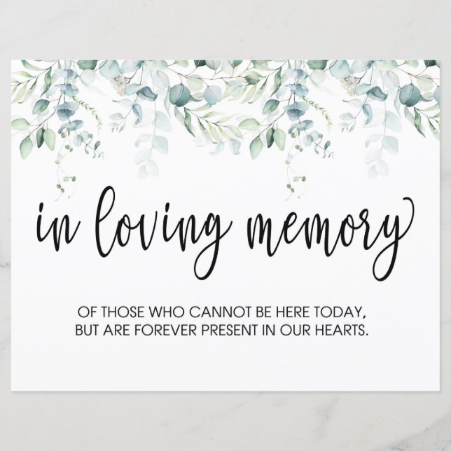 In Loving Memory Sign - Eucalyptus Wedding (Front)