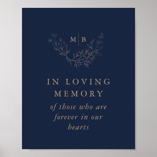 In Loving Memory Sign Navy Gold Monogram Wedding