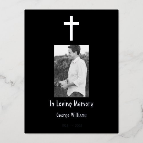 In Loving Memory Silver Cross Death Anniversary Foil Holiday Postcard