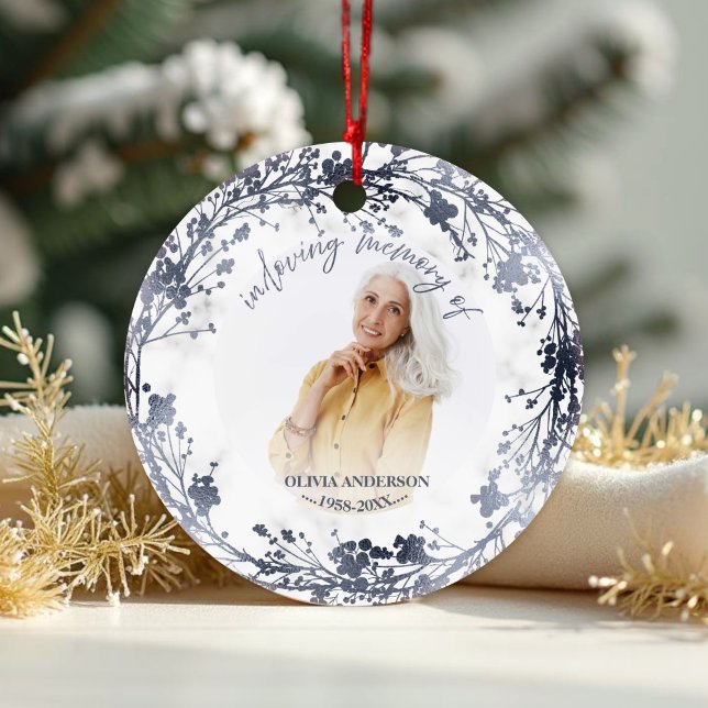In Loving Memory Silver Foil Photo Memorial Ceramic Ornament (Creator Uploaded)