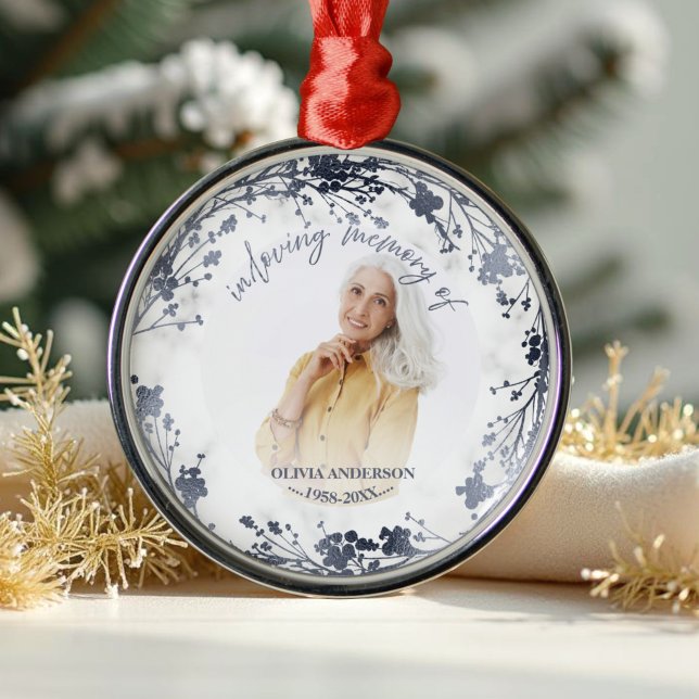 In Loving Memory Silver Foil Photo Memorial Metal Ornament (Creator Uploaded)