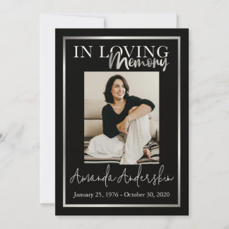 In Loving Memory Silver Funeral Memorial Photo Invitation