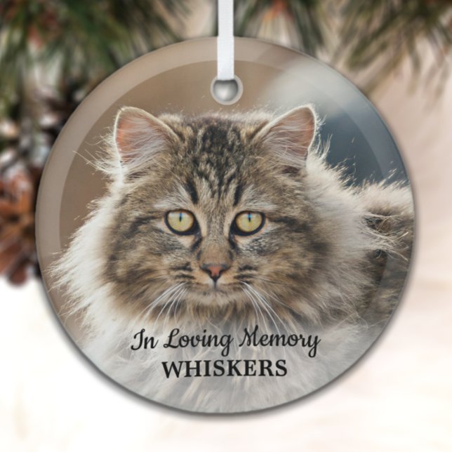 In Loving Memory - Simple Cat Photo Pet Memorial Glass Ornament (Creator Uploaded)