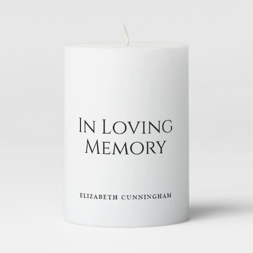In Loving Memory  Simple Classic Black and White Pillar Candle