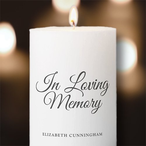 In Loving Memory  Simple Classic Black and White Pillar Candle
