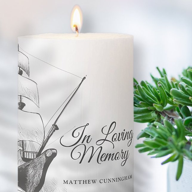 In Loving Memory | Simple Classic Nautical Ship Pillar Candle (Creator Uploaded)