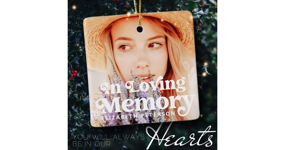In Loving Memory Simple Custom Photo Memorial Ceramic Ornament | Zazzle