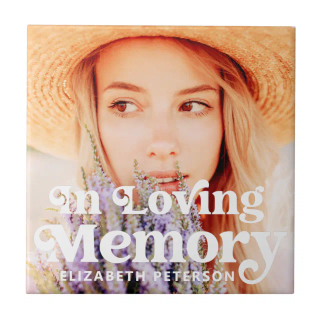 In Loving Memory Simple Custom Photo Memorial Ceramic Tile | Zazzle