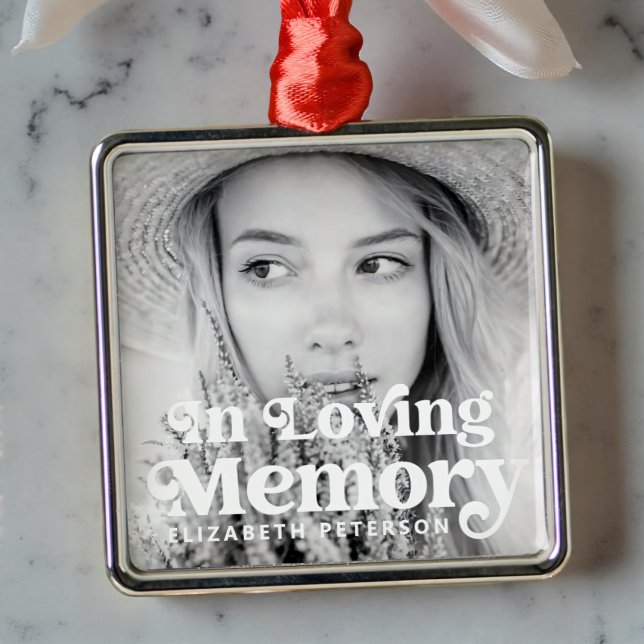 In Loving Memory Simple Custom Photo Memorial Metal Ornament (Creator Uploaded)