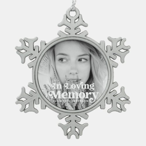 In Loving Memory Simple Custom Photo Memorial Snowflake Pewter Christmas Ornament