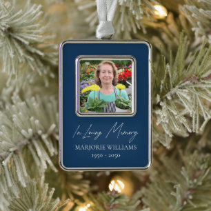 In Loving Memory Simple Elegant Blue Custom Photo Christmas Ornament
