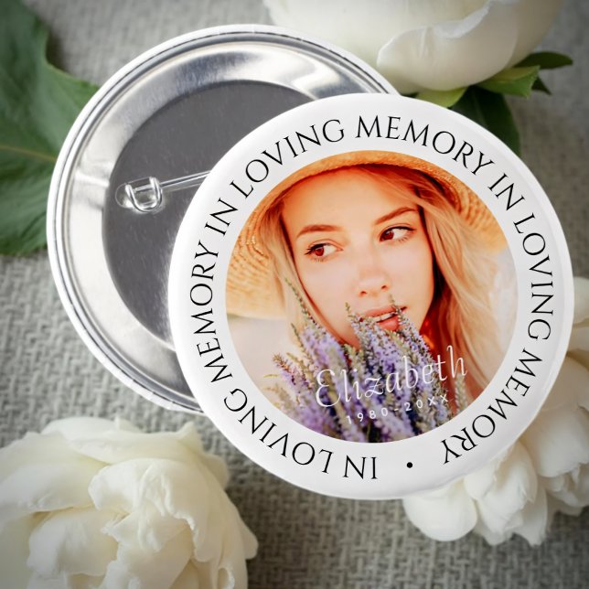In Loving Memory Simple Modern Custom Photo Button (Creator Uploaded)