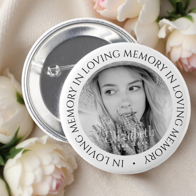 In Loving Memory Simple Modern Custom Photo Button (Creator Uploaded)