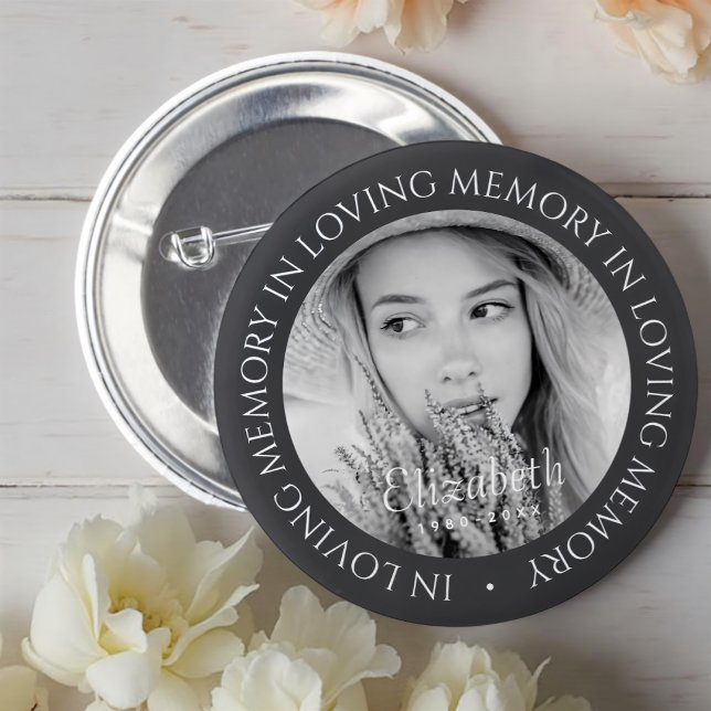 In Loving Memory Simple Modern Custom Photo Button (Creator Uploaded)