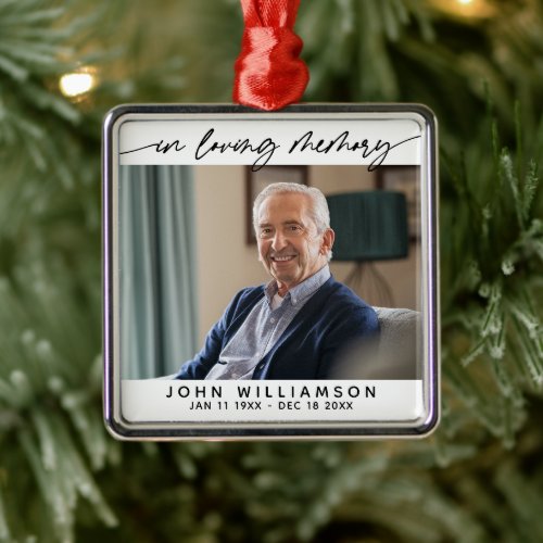 In Loving Memory Simple Script Tribute Photo Metal Ornament