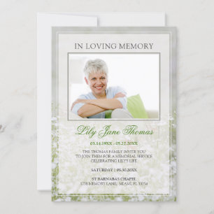 In Loving Memory Simple White Meadow Funeral Photo Invitation